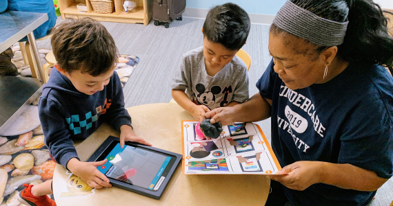Young kids enjoy the blend of technology and tactile materials for collaboration.