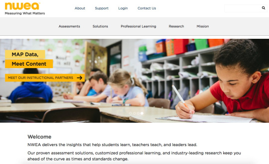 NWEA home page after redesign, rebranding