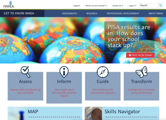 NWEA home page prior to redesign, rebranding