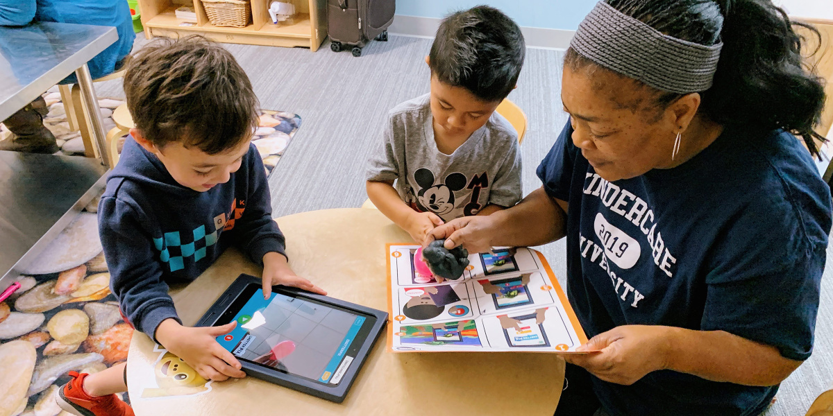 Young kids enjoy the blend of technology and tactile materials for collaboration.