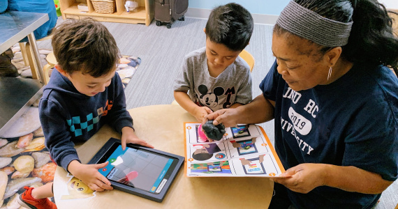 Young kids enjoy the blend of technology and tactile materials for collaboration.