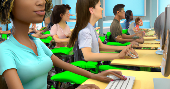 students using technology in a classroom