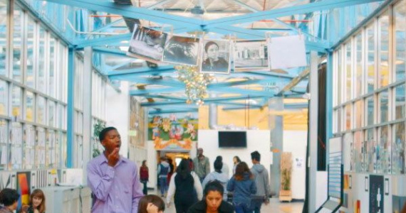 students working collaboratively in a modern classroom