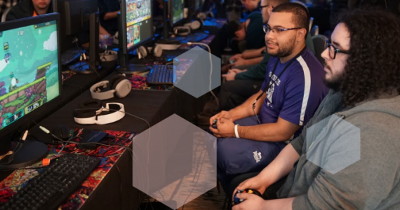 Two students engaged in esports