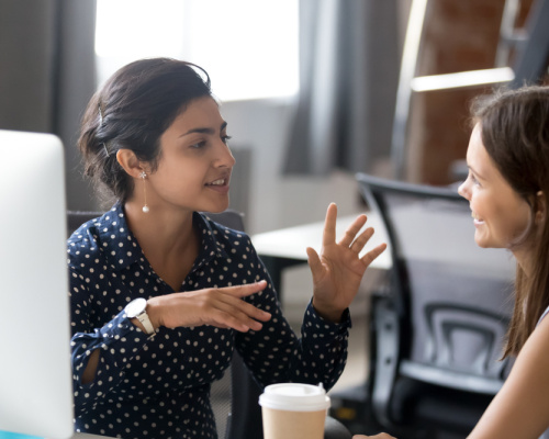 two people talking