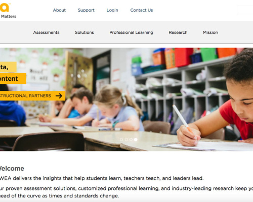NWEA home page after redesign, rebranding
