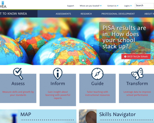 NWEA home page prior to redesign, rebranding