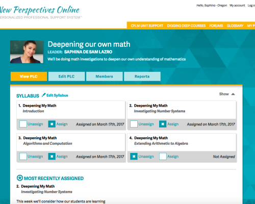 Sample screenshot from the cohort leader's view of professional learning communities